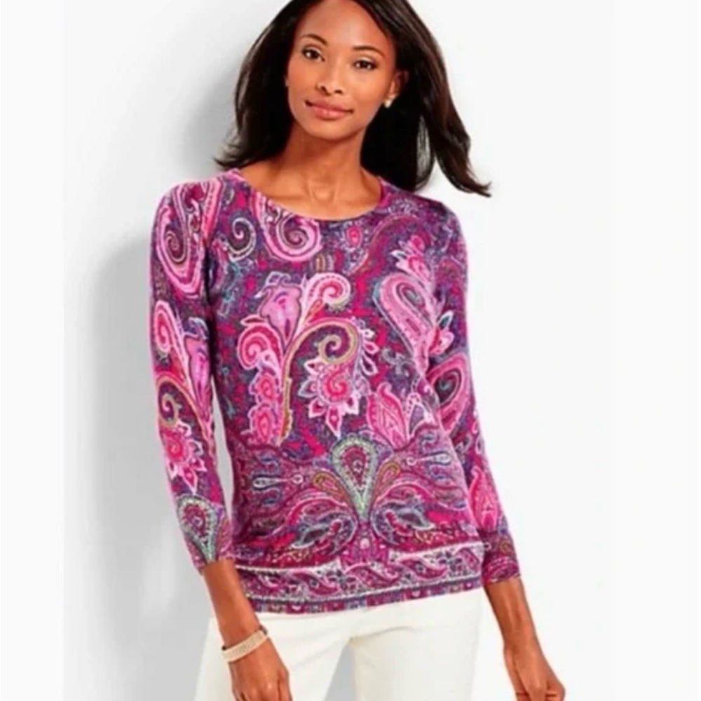 Talbots 100% Cashmere Pink Paisley Sweater